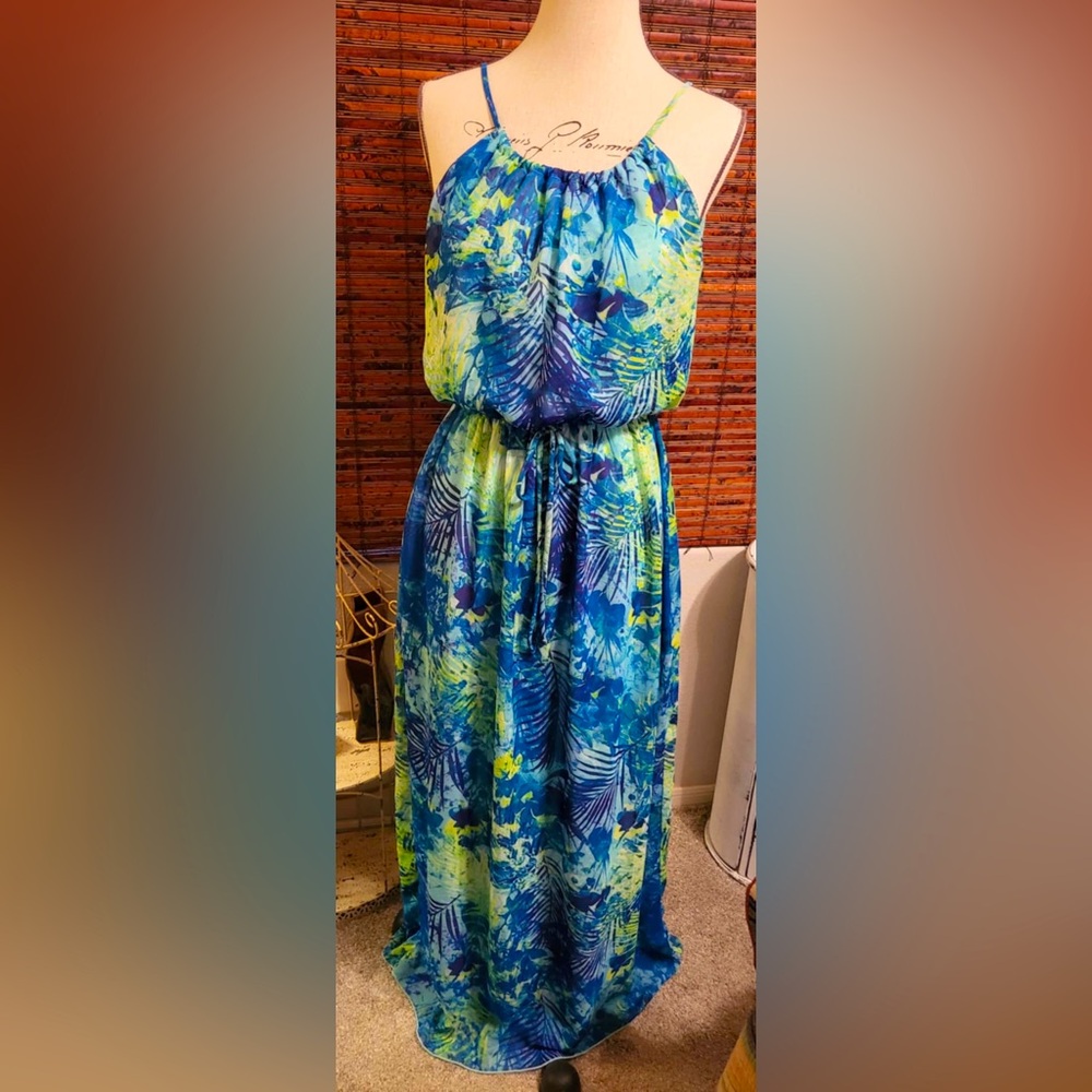 Blue and Green Floral Maxi Dress